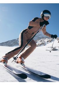 4f - 4F Kombinezon narciarski membrana 10000 damski - brązowy S. Typ kołnierza: kołnierzyk stójkowy. Kolor: brązowy. Materiał: materiał. Sezon: zima #1