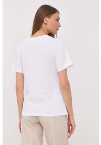 Trussardi Jeans - Trussardi t-shirt bawełniany kolor biały. Okazja: na co dzień. Kolor: biały. Materiał: bawełna. Długość rękawa: krótki rękaw. Długość: krótkie. Wzór: nadruk. Styl: casual