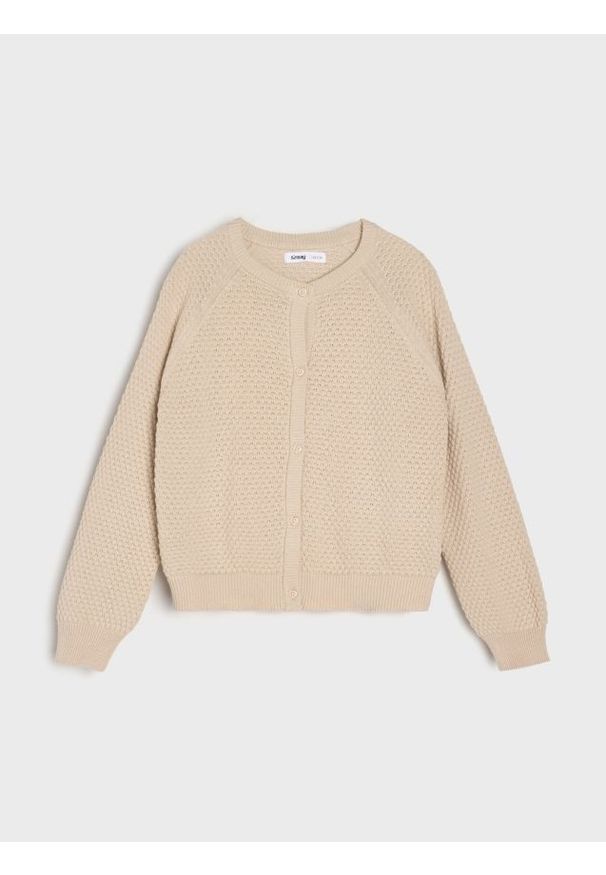 Sinsay - Bawełniany sweter z ozdobnymi guzikami - beżowy. Kolor: beżowy. Materiał: bawełna