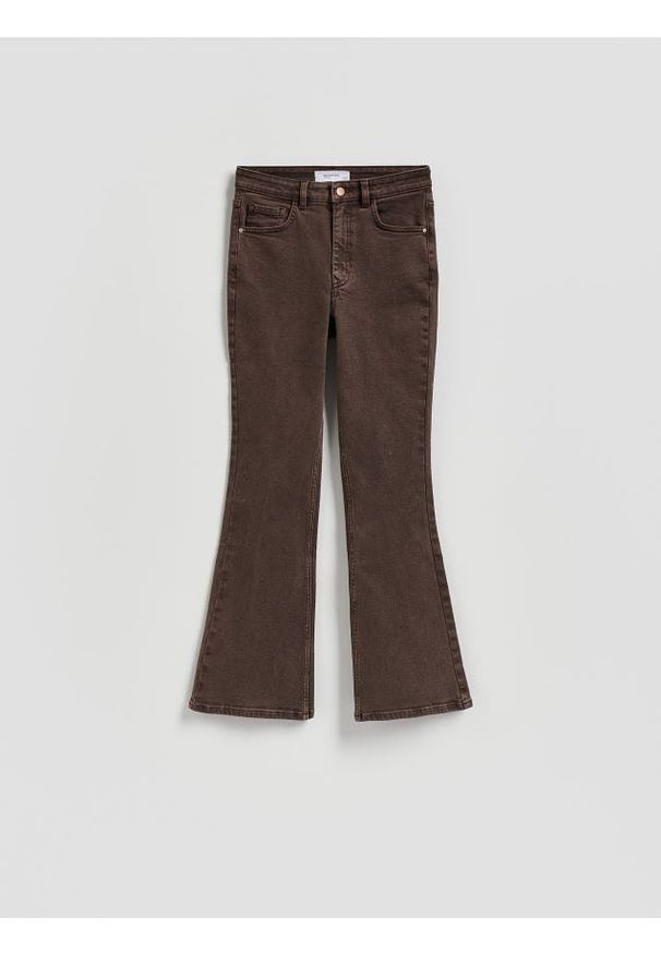 Reserved - Jeansy flare z krótszą nogawką - dark grey jeans. Długość: krótkie