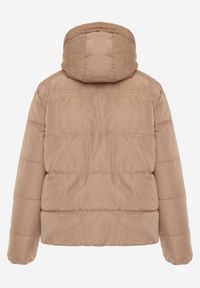 Renee - Ciemnobeżowa Pikowana Kurtka Dwustronna z Kapturem Ozdobiona Suwakami Nevetila. Okazja: na co dzień. Typ kołnierza: kaptur. Kolor: beżowy. Materiał: jeans. Wzór: aplikacja. Styl: casual #2