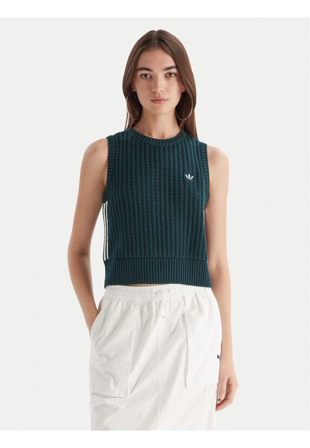 Adidas - adidas Top adicolor JW4993 Zielony Regular Fit. Kolor: zielony. Materiał: bawełna