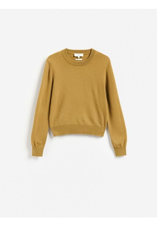 Reserved - Sweter z wełny merino - oliwkowy. Kolor: oliwkowy. Materiał: wełna