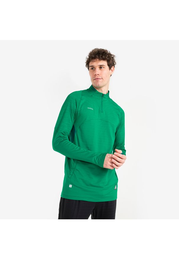 KIPSTA - Bluza piłkarska Kipsta CLR półsuwak. Kolor: zielony. Materiał: materiał, skóra. Sport: piłka nożna