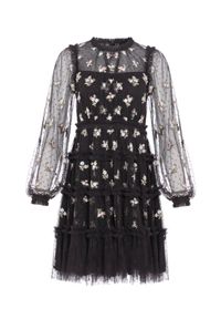 NEEDLE & THREAD - Sukienka mini Serafina. Kolor: czarny. Materiał: tiul. Wzór: aplikacja. Długość: mini #4