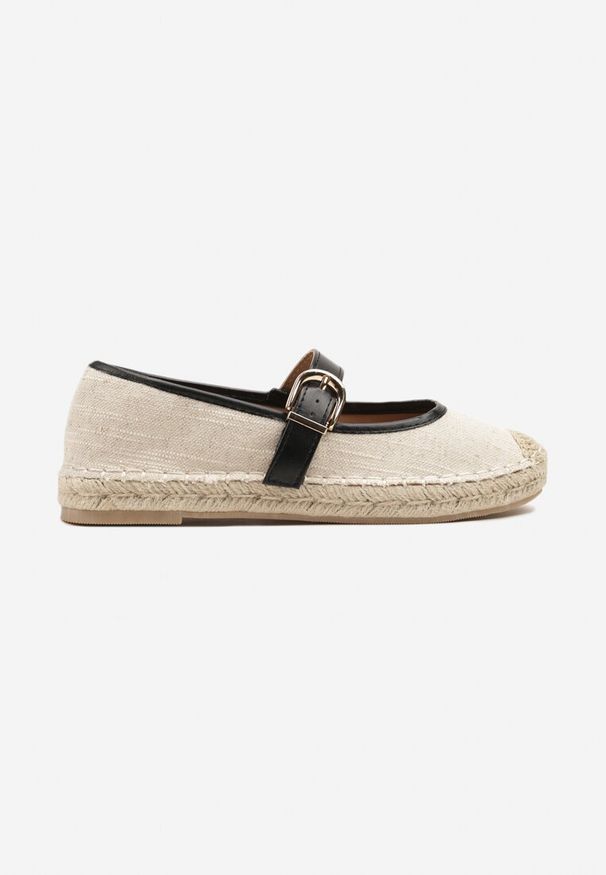 Born2be - Czarno-Beżowe Espadryle na Plecionej Podeszwie z Kontrastującym Paskiem z Klamerką Ridioria. Okazja: na co dzień, na imprezę, do pracy, na spotkanie biznesowe. Zapięcie: pasek. Kolor: czarny. Sezon: lato. Styl: biznesowy, elegancki, casual