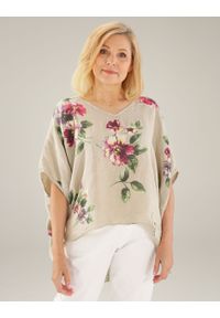 Unisono - BLUZKA OVERSIZE 239-5177 BEIGE. Materiał: len