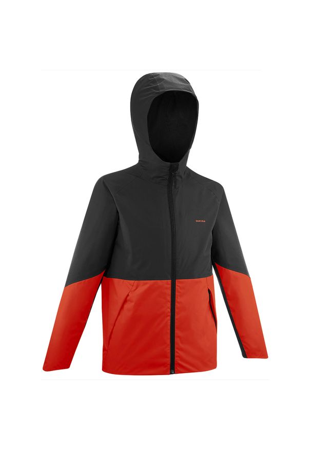 quechua - Kurtka turystyczna dla dzieci Quechua MH500 wodoodporna. Kolor: czerwony, szary, wielokolorowy. Materiał: poliester, poliamid, materiał. Sezon: lato. Styl: sportowy. Sport: outdoor, turystyka piesza