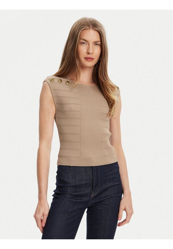 Guess Bluzka W5YR12 Z0130 Brązowy Regular Fit. Kolor: brązowy. Materiał: syntetyk