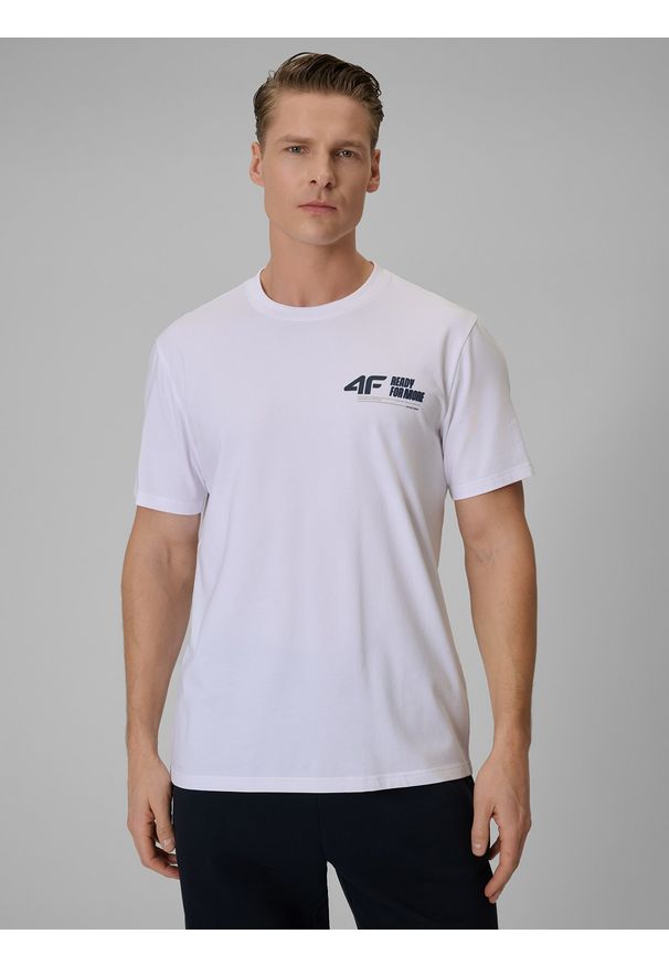4f - 4F T-shirt regular gładki męski - biały M. Okazja: na co dzień. Kolor: biały. Materiał: jeans, materiał, dresówka. Wzór: gładki. Styl: casual, klasyczny