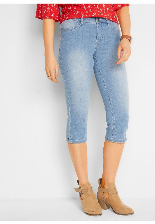 bonprix - Komfortowe dżinsy rybaczki ze stretchem (2 szt.). Okazja: na co dzień. Kolor: niebieski. Styl: casual