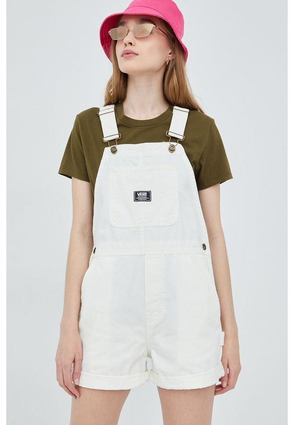 Vans ogrodniczki jeansowe damskie. Okazja: na co dzień. Kolor: biały. Styl: casual