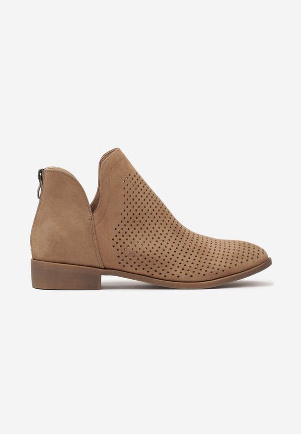 Born2be - Ciemnobeżowe Płaskie Botki Vices z Wycięciem Felilia. Okazja: na co dzień. Kolor: beżowy. Materiał: jeans. Obcas: na obcasie. Styl: casual, elegancki