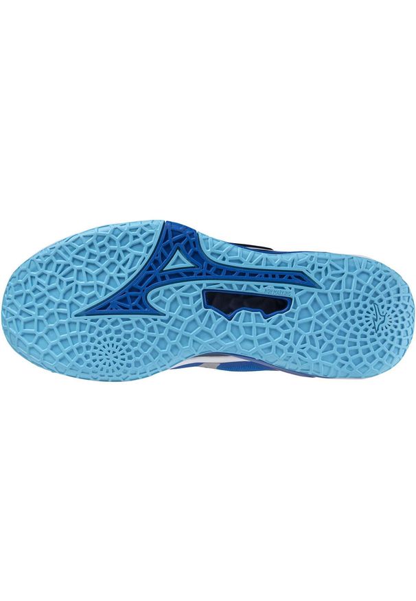 Buty halowe Mizuno Wave Stealth Neo. Kolor: biały, wielokolorowy, niebieski. Materiał: materiał, syntetyk. Szerokość cholewki: normalna. Model: Mizuno Wave