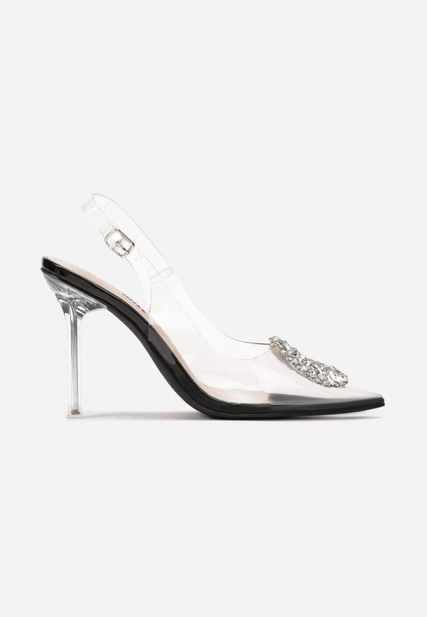 Renee - Czarne Transparentne Sandały na Szpilce z Klamrą w Cyrkonie Luxuria. Zapięcie: klamry. Kolor: czarny. Obcas: na szpilce. Styl: glamour