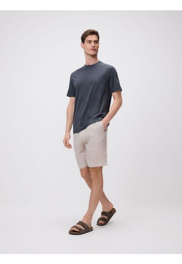 Reserved - T-shirt regular z bawełną merceryzowaną - szary. Kolor: szary. Materiał: bawełna