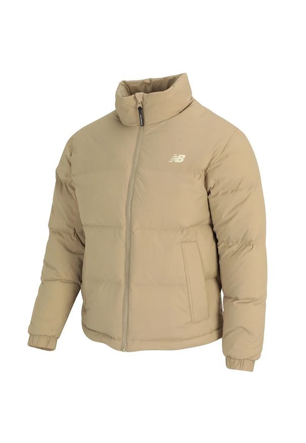Kurtka New Balance WJ34303SOT - beżowa. Kolor: beżowy. Materiał: materiał, puch, nylon, polar