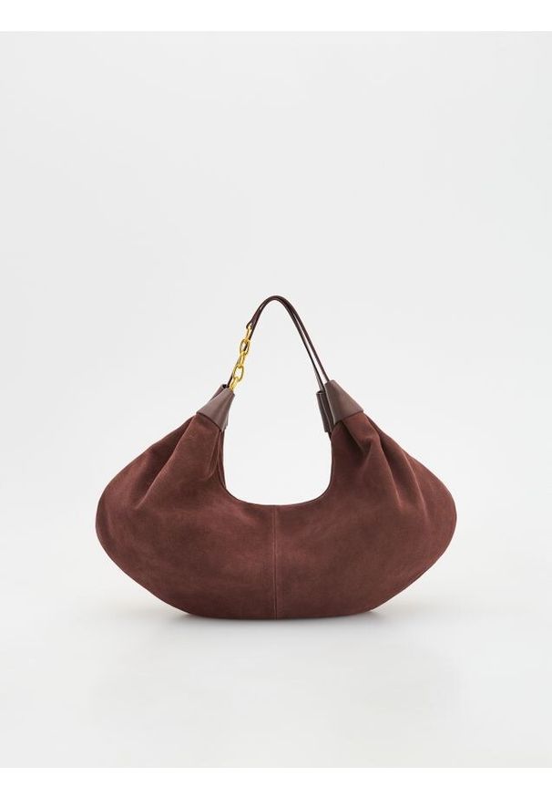 Reserved - Zamszowa torebka hobo - ciemnobrązowy. Kolor: brązowy. Materiał: zamszowe. Styl: klasyczny