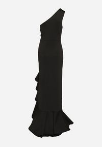 Born2be - Czarna Sukienka Asymetryczna z Ozdobną Falbaną Lunorilla. Kolor: czarny. Typ sukienki: asymetryczne #3