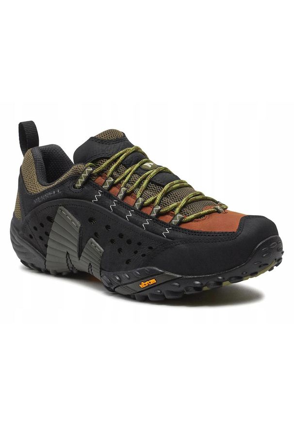Merrell - Buty trekkingowe na co dzień męskie MERRELL INTERCEPT VIBRAM skóra duży rozmiar. Okazja: na co dzień. Kolor: czarny. Materiał: skóra. Sport: turystyka piesza