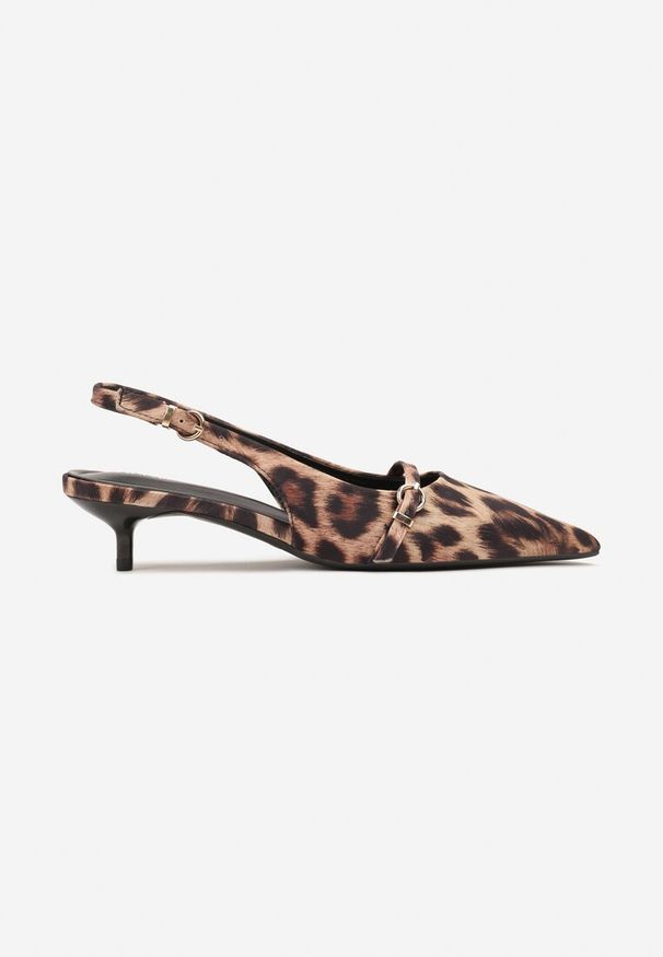 Renee - Panterkowe Sandały Vices Slingback na Obcasie z Cienkim Paskiem na Nosku Elozira. Okazja: na co dzień. Zapięcie: pasek. Materiał: len. Sezon: lato. Obcas: na obcasie. Styl: casual, elegancki. Wysokość obcasa: średni