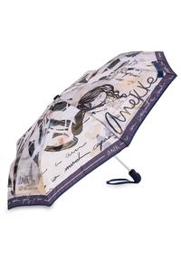 Granatowy Składany Damski Parasol Anekke. Kolor: niebieski. Materiał: materiał