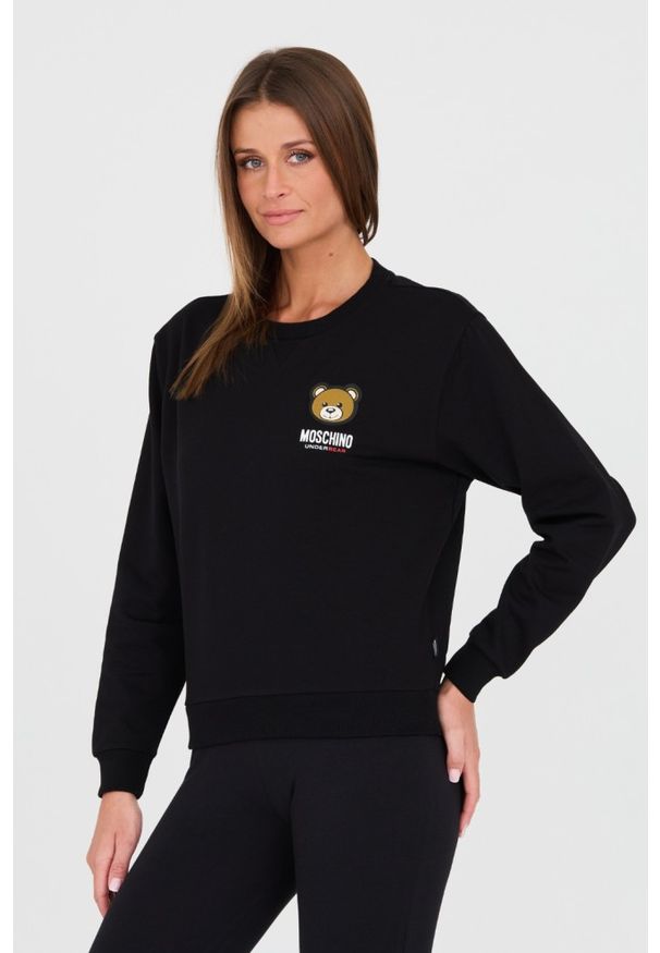 MOSCHINO Czarna damska bluza z misiem, Rozmiar L. Kolor: czarny