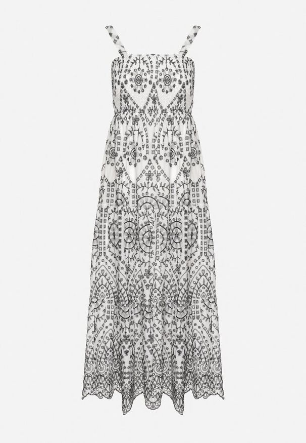 Born2be - Czarno-Biała Bawełniana Sukienka Ozdobiona Haftem Sadonique. Okazja: na co dzień. Kolor: czarny. Materiał: bawełna. Długość rękawa: na ramiączkach. Wzór: aplikacja, haft. Styl: elegancki, casual