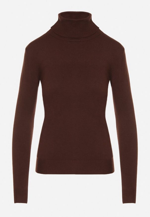 Born2be - Brązowy Golf z Bawełną o Prostym Kroju Mevoresa. Okazja: na co dzień. Typ kołnierza: golf. Kolor: brązowy. Materiał: bawełna. Styl: klasyczny, casual, elegancki