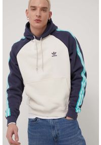 adidas Originals bluza męska kolor beżowy z kapturem wzorzysta. Typ kołnierza: kaptur. Kolor: beżowy. Materiał: bawełna, materiał, dzianina. Długość rękawa: raglanowy rękaw #4