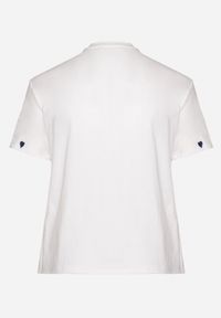 Born2be - Biało-Niebieski Bawełniany T-shirt Zdobiony Haftem w Kształcie Serc Naloree. Okazja: na co dzień. Kolekcja: plus size. Kolor: biały. Materiał: bawełna. Wzór: haft, aplikacja. Styl: klasyczny, casual, elegancki