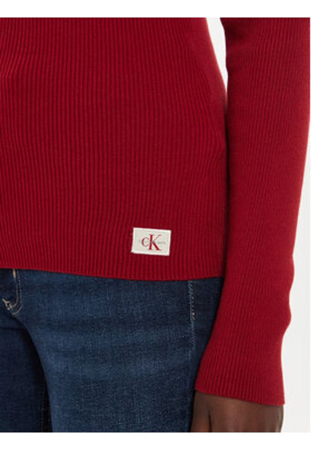 Calvin Klein Jeans Golf J20J224225 Czerwony Regular Fit. Typ kołnierza: golf. Kolor: czerwony. Materiał: bawełna