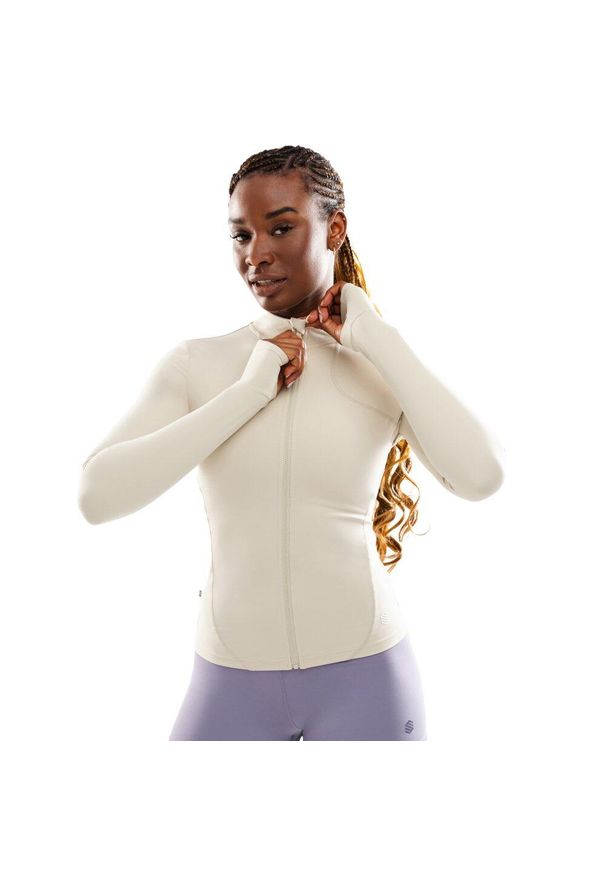 SIROKO - Damska ultralekka kurtka treningowa Fitness Siroko Division. Kolor: beżowy. Materiał: materiał. Sezon: zima. Sport: fitness