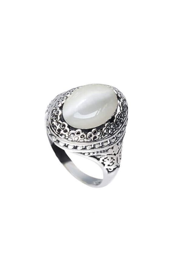 Polcarat Design - Srebrny oksydowany pierścionek z kamieniem KOCIE OKO PK 2023. Materiał: srebrne. Kolor: srebrny