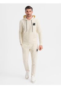 Ombre Clothing - Męski komplet dresowy bluza z kapturem + spodnie dresowe - kremowy V2 - Rozmiar: XXL. Okazja: na co dzień. Typ kołnierza: kaptur. Kolor: kremowy. Materiał: dresówka. Styl: casual #8