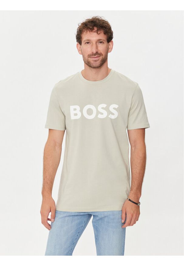 BOSS - Boss T-Shirt Thinking 1 50481923 Beżowy Regular Fit. Kolor: beżowy. Materiał: bawełna