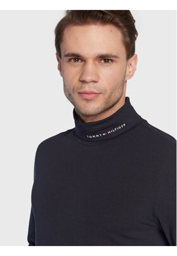 TOMMY HILFIGER - Tommy Hilfiger Golf Logo MW0MW28787 Granatowy Slim Fit. Typ kołnierza: golf. Kolor: niebieski. Materiał: bawełna