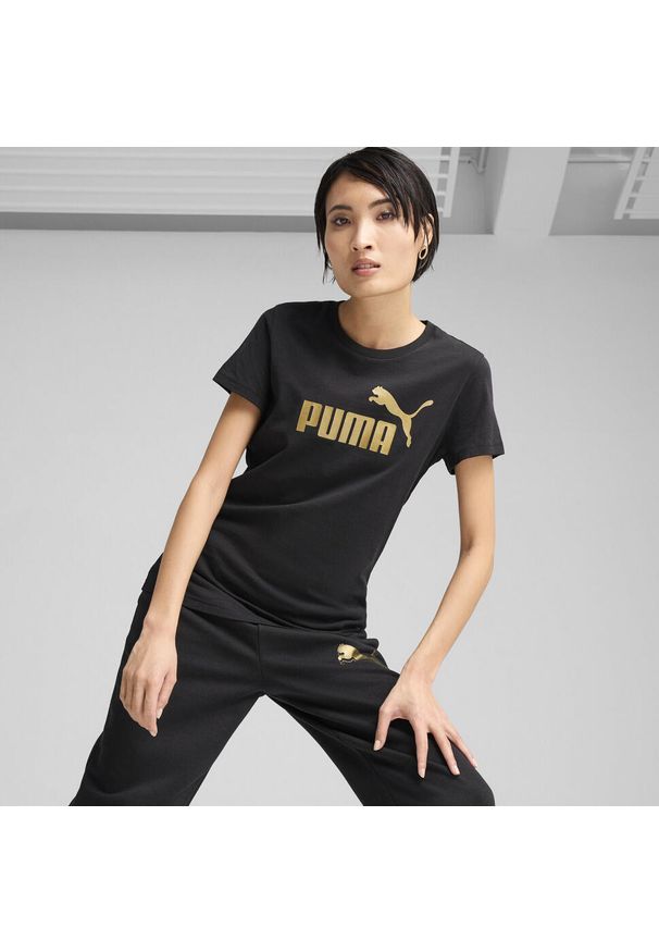 Puma - Damska koszulka z logo NO. 1 ESS METALLIC PUMA. Kolor: czarny. Wzór: nadruk. Sport: fitness