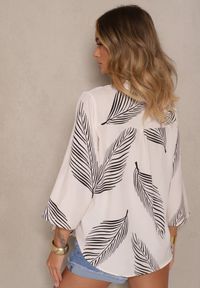 Renee - Jasnobeżowa Koszula z Bawełną i Motywem Liści Lumireline. Okazja: na co dzień. Kolor: beżowy. Materiał: bawełna. Styl: elegancki, casual #4