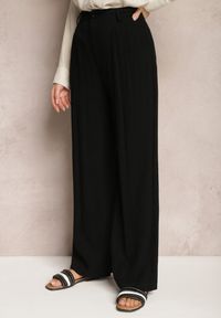 Renee - Czarne Szerokie Spodnie High Waist z Lnu i Wiskozy Apoises. Okazja: na co dzień. Stan: podwyższony. Kolor: czarny. Materiał: wiskoza, len. Długość: długie. Sezon: lato. Styl: casual, elegancki