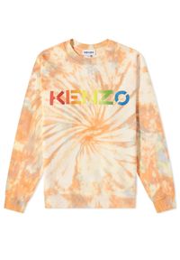 Kenzo - KENZO - Pomarańczowa bluza z efektem tie-dye. Kolor: pomarańczowy. Materiał: bawełna, prążkowany. Długość rękawa: długi rękaw. Długość: długie. Wzór: kolorowy. Styl: klasyczny