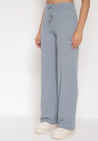 Born2be - Niebieski Komplet z Wełną i Bawełną Sweter w Paski i Szerokie Spodnie Neveena. Kolor: niebieski. Materiał: wełna, bawełna. Wzór: paski #3