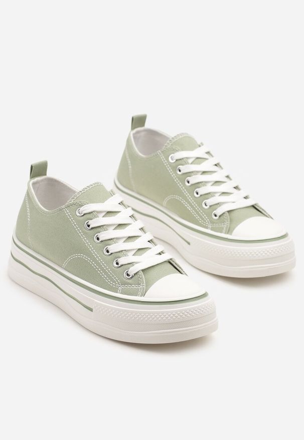 Born2be - Jasnozielone Klasyczne Trampki na Grubej Podeszwie Natileva. Okazja: na co dzień. Kolor: zielony. Materiał: jeans. Szerokość cholewki: normalna. Styl: klasyczny