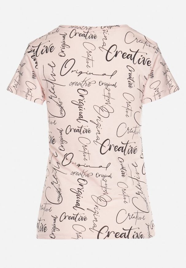 Born2be - Różowy T-shirt z Bawełny Zdobiony Nadrukiem z Napisami Mirindela. Okazja: na co dzień. Kolor: różowy. Materiał: bawełna. Wzór: napisy, aplikacja, nadruk. Styl: klasyczny, elegancki, casual