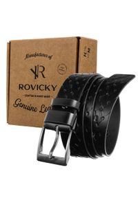 ROVICKY - Pasek męski czarny Rovicky PRS-04-G. Kolor: czarny. Materiał: skóra. Wzór: geometria. Styl: elegancki