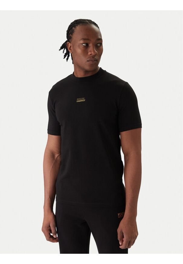 Karl Lagerfeld - KARL LAGERFELD T-Shirt 755034 561235 Czarny Regular Fit. Typ kołnierza: dekolt w karo. Kolor: czarny. Materiał: bawełna