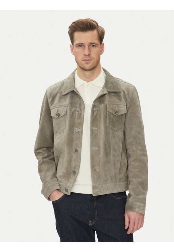 Serge Pariente Kurtka skórzana Jeans Szary Regular Fit. Kolor: szary. Materiał: skóra