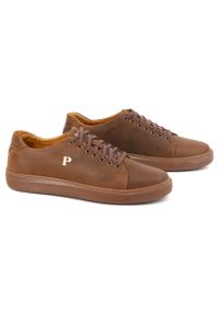 Polbut - Buty męskie skórzane sneakersy POLBUT 2127 camel brązowe. Kolor: brązowy. Materiał: skóra #7