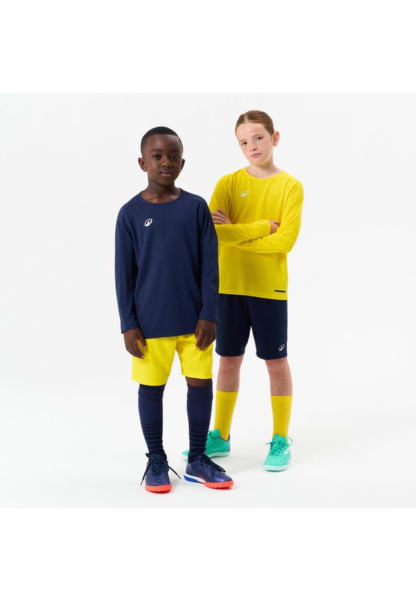 KIPSTA - Koszulka piłkarska z długim rękawem dla dzieci Kipsta Viralto Club. Kolor: żółty. Materiał: materiał. Długość rękawa: długi rękaw. Długość: długie. Sport: piłka nożna