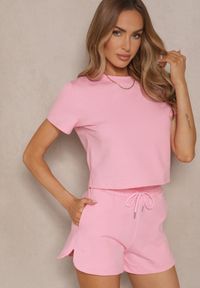 Renee - Różowe Dresowe Szorty z Bawełny z Kieszeniami Galierania. Okazja: na co dzień. Kolor: różowy. Materiał: dresówka, bawełna. Sezon: lato, wiosna. Styl: elegancki, casual